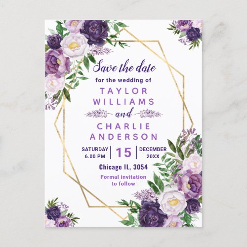 Floral Spring Purple Geometric Save The Date Postcard