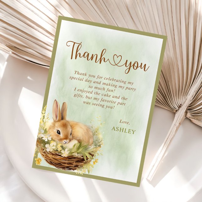 Floral Spring Rabbit Birthday Party Thank You Card (Creator Uploaded)