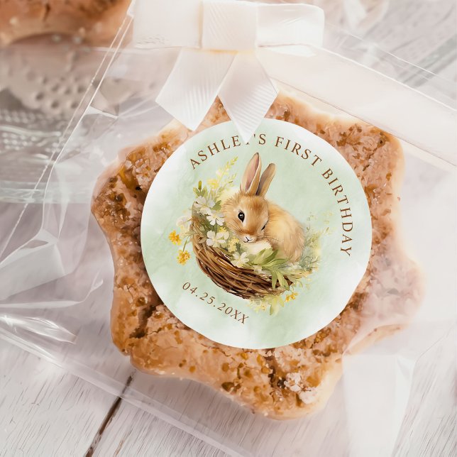 Floral Spring Rabbit Some Bunny 1st Birthday Classic Round Sticker (Creator Uploaded)