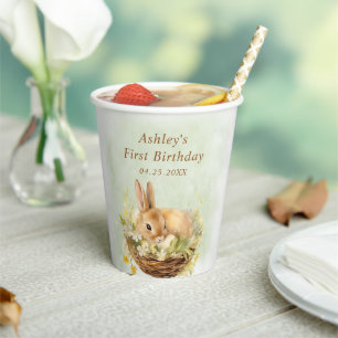 Floral Spring Rabbit Some Bunny 1st Birthday Paper Cups