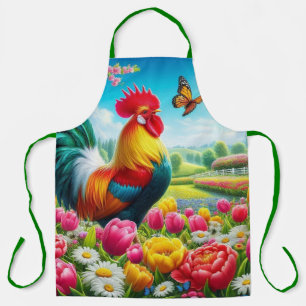Floral/spring rooster/chicken artwork apron