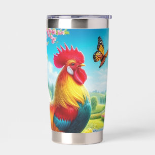 Floral/spring rooster/chicken artwork insulated tumbler