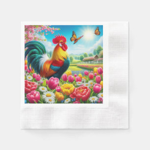 Floral/spring rooster/chicken artwork napkins