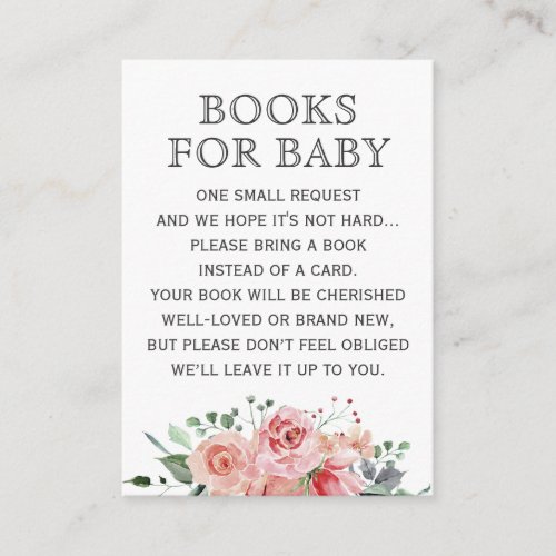 Floral Spring Roses Books for Baby Shower Sprinkle Enclosure Card