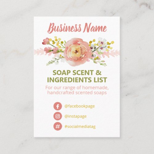 Floral Spring Soap Scent Ingredients List Business Card
