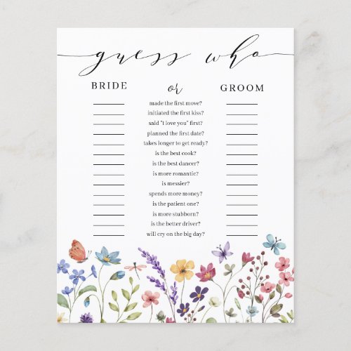 Floral Spring Summer Guess Who Bridal Shower Game