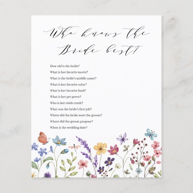 Floral Spring Summer Who Knows the Bride Best Game (Front)