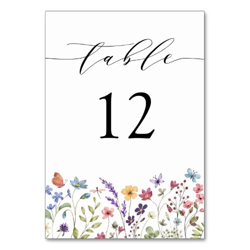 Floral Spring Summer Wildflower Wedding  Table Number