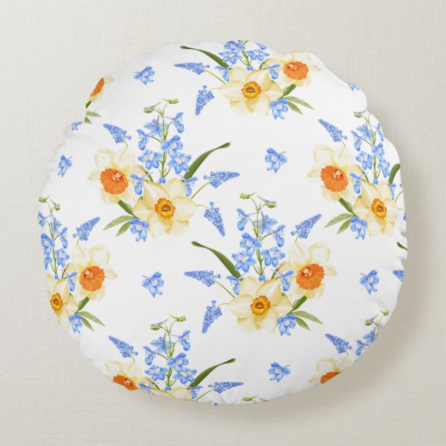 Floral Spring Throw Pillow with Daffodils (Front)