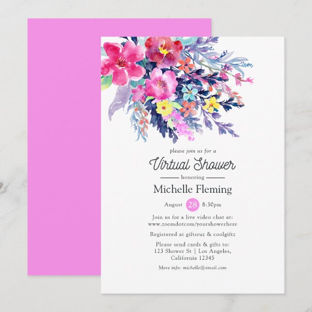 Floral Spring Virtual Baby or Bridal Shower Invitation (Front/Back)