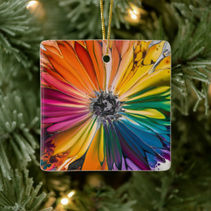 Floral Spring Watercolor Artistic Floral Pattern Ceramic Ornament