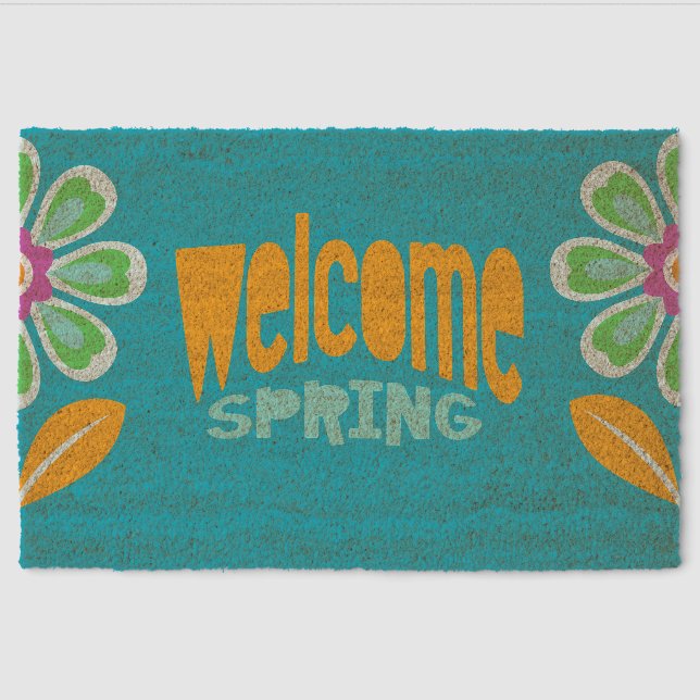 Floral Spring Welcome Coir Mat (Front)