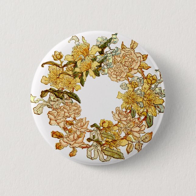 Floral Spring Wreath Flower Pink Flowers Art Button (Front)