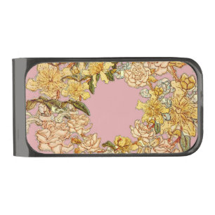 Floral Spring Wreath Flower Pink Flowers Art Gunmetal Finish Money Clip