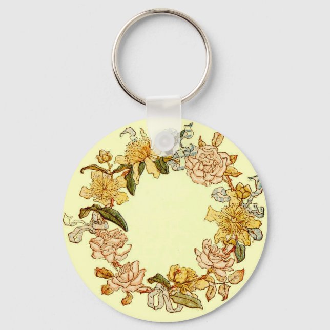 Floral Spring Wreath Flower Pink Flowers Art Keychain (Front)