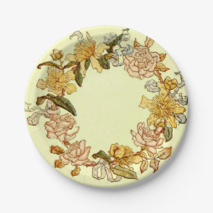 Floral Spring Wreath Flower Pink Flowers Art Paper Plates
