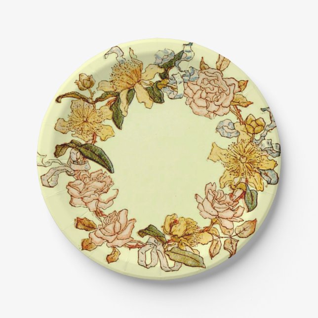 Floral Spring Wreath Flower Pink Flowers Art Paper Plates (Front)