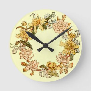 Floral Spring Wreath Flower Pink Flowers Art Round Clock