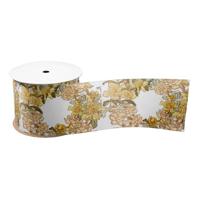 Floral Spring Wreath Flower Pink Flowers Art Satin Ribbon (Spool)