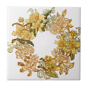Floral Spring Wreath Flower Pink Flowers Art Tile
