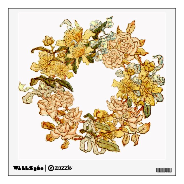 Floral Spring Wreath Flower Pink Flowers Art Wall Decal (Front)