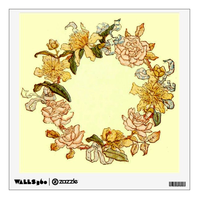 Floral Spring Wreath Flower Pink Flowers Art Wall Decal (Front)