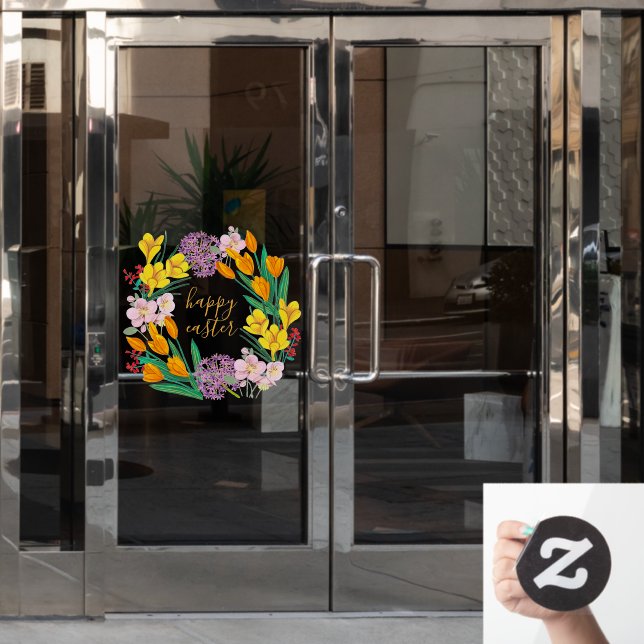 Floral Spring wreath Window Cling (Office Door)