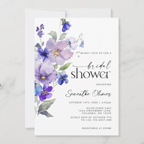 Floral SpringViola Purple Bridal Shower Invitation