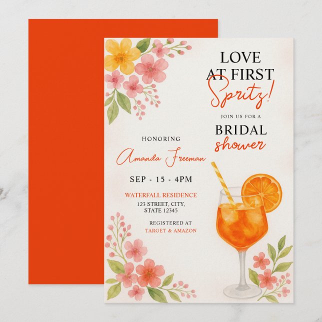 Floral Spritz Bridal Shower Theme Invitation (Front/Back)