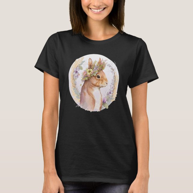 Floral Squirrel Flower Crown Watercolor Animal T-Shirt (Front)