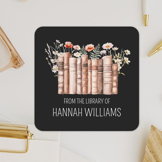 Floral Stack Book From the Library of Bookplate (Close up)