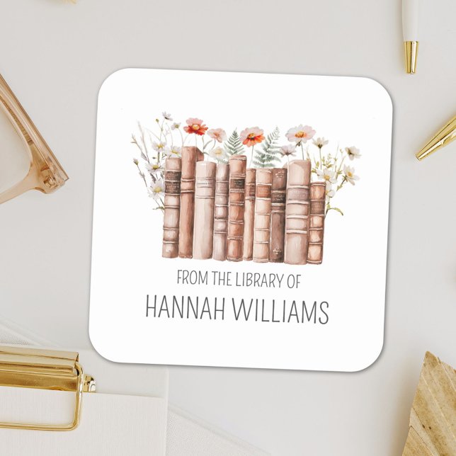 Floral Stack Book From the Library of Bookplate (Close up)