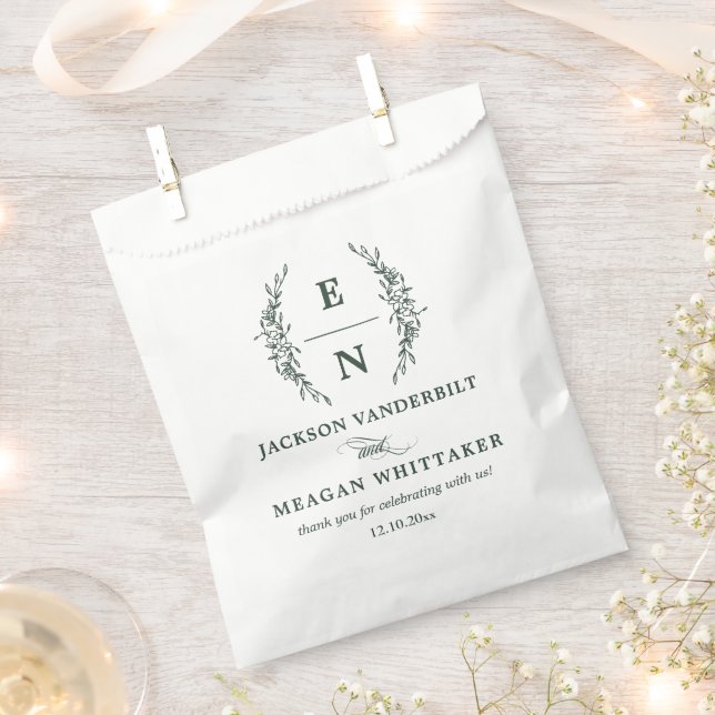 Floral Stacked Initials Monogram Wedding Favor Bag (Clipped)