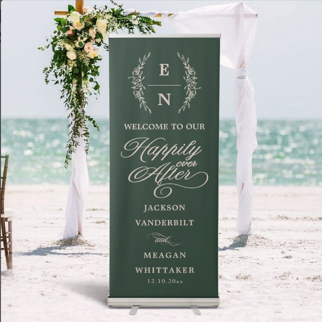 Floral Stacked Monogram Initials Script Wedding Retractable Banner (Floral Stacked Monogram Initials Script Wedding Retractable Banner)