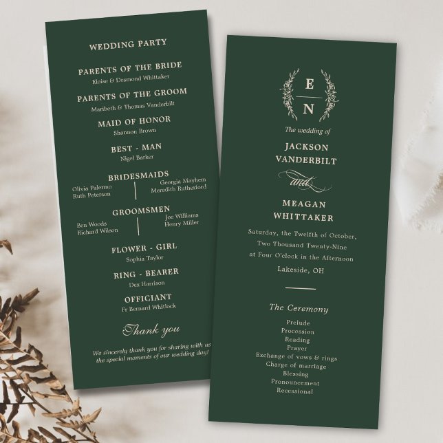 Floral Stacked Monogram Initials Wedding Program (Floral Stacked Monogram Initials Wedding Program)