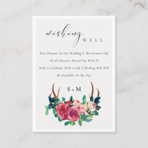 Floral Stag Antler Monogram Wedding Wishing Well Enclosure Card