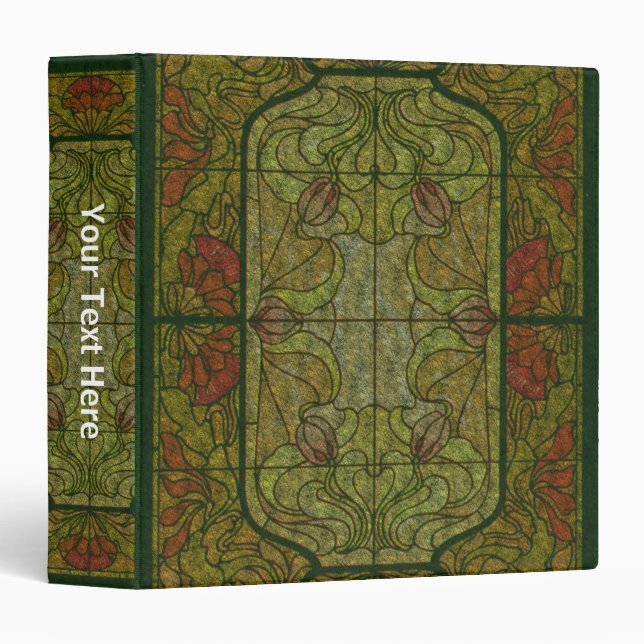 Floral Stained Glass Art Design Personalized 3 Ring Binder (Front/Spine)