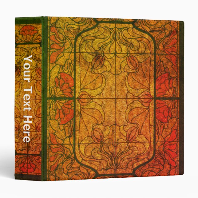 Floral Stained Glass Art Design Personalized 3 Ring Binder (Front/Spine)