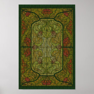 Floral Stained Glass Art Design Poster