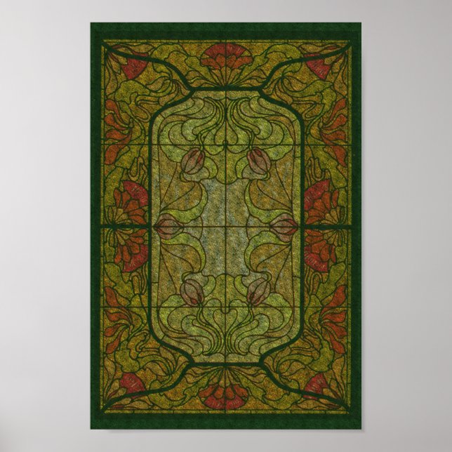 Floral Stained Glass Art Design   Poster (Front)