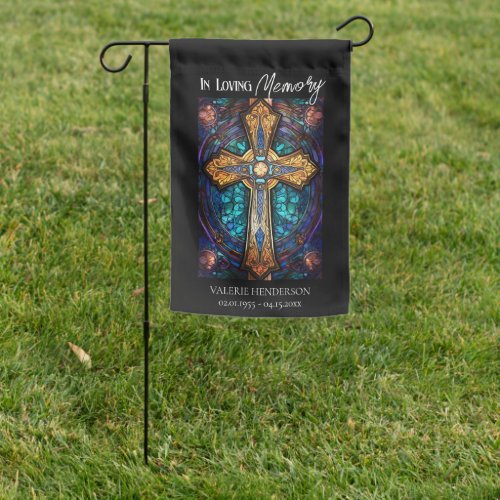 Floral Stained Glass Cross Remembrance Memorial Garden Flag