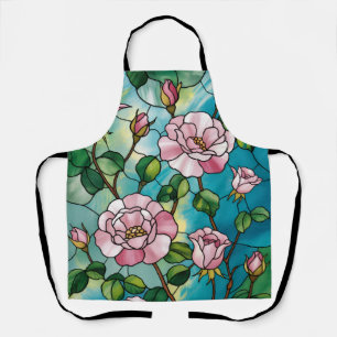Floral Stained Glass Effect Pink Flowers Botanical Apron