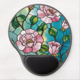 Floral Stained Glass Effect Pink Flowers Botanical Gel Mouse Pad