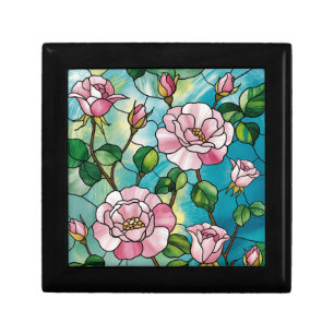 Floral Stained Glass Effect Pink Flowers Botanical Gift Box