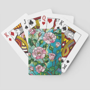 Floral Stained Glass Effect Pink Flowers Botanical Poker Cards