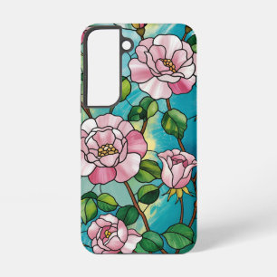 Floral Stained Glass Effect Pink Flowers Botanical Samsung Galaxy S22 Case