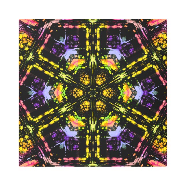 Floral Stained Glass Kaleidoscope Metal Wall Art (Front)