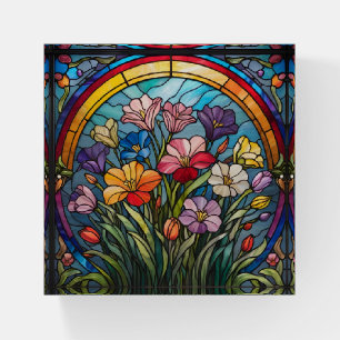 Floral stained glass paperweight