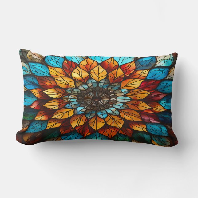 Floral Stained Glass Style Throw Pillow (Front)