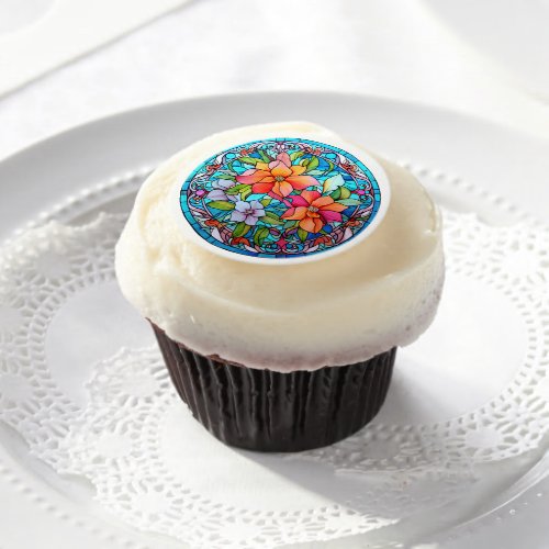 Floral Stained Glass Sublimation Design Edible Frosting Rounds